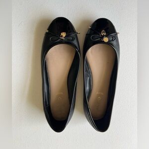 ALDO Black Patent Leather Pointed Toe Bow Ballet Flats Sz 8 Genuine Leat…